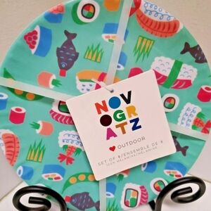 Novogratz Set of 8 Colorful Sushi Designs Melamine Salad Plates 8"  New